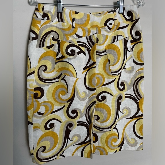 Harvé Benard Women’s Petite Linen Skirt, Yellow/Brown Geometric Pattern; Size 6P - Picture 5 of 11
